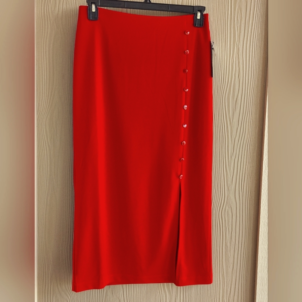 NYCC Red Midi Side Slit Skirt - Picture 3 of 12
